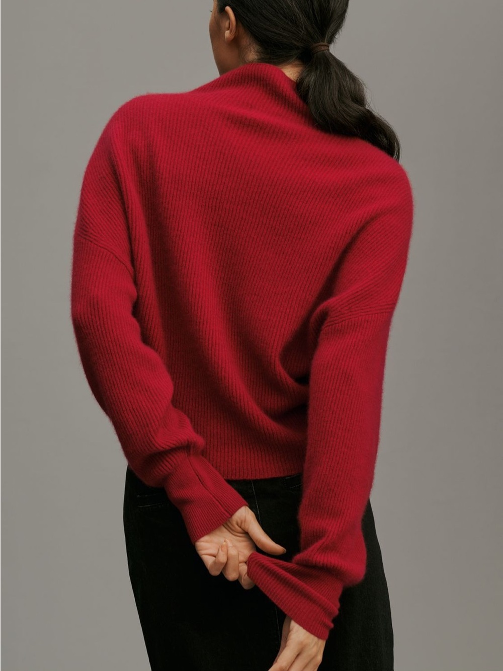 Pilcro Cashmere Ribbed Sweater in Raspberry Red - Picture 6 of 7